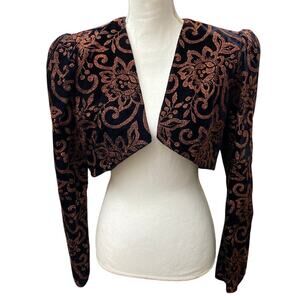 Vintage Women's Jacket Size 10 Black Metallic Glitter Bolero Crop Holiday Velvet